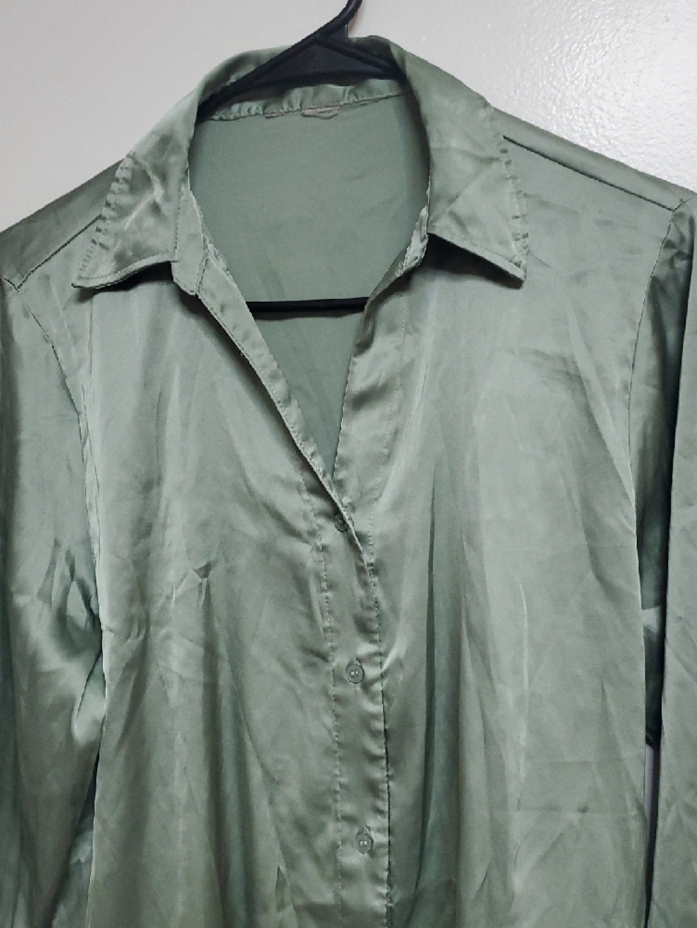 Silky Sage Green Button-Down Blouse - Picture 2 of 5
